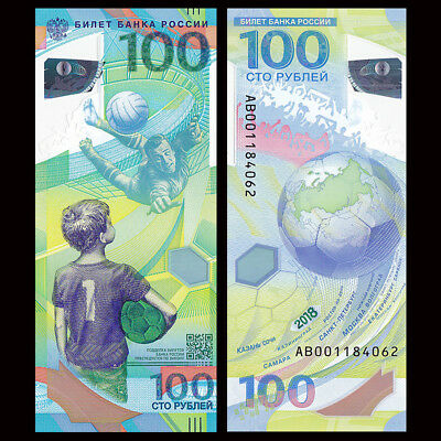 Russia 100 Rubles, Fifa World Cup, 2018, P-new, Polymer, Comm., Banknote, Unc
