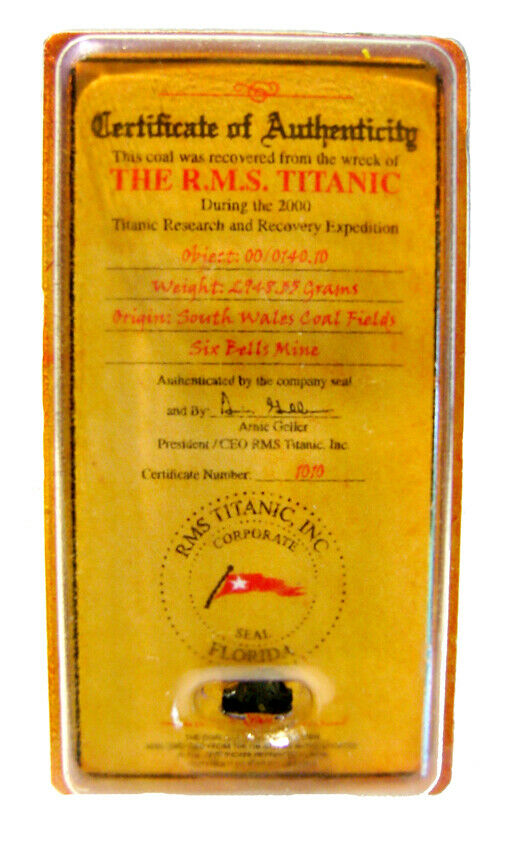 100th Anniversary Edition Titanic Coal Certificate
